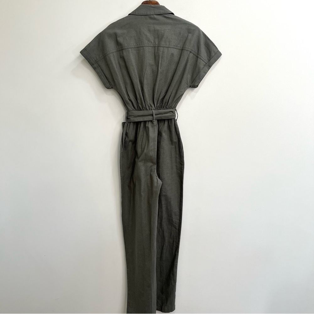 Abercrombie & Fitch Linen-Blend Utility Boiler Suit Jumpsuit Olive Green XS Tall - Picture 4 of 15